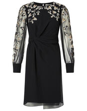 Felicia Feather Embellished Short Dress, Black (BLACK), large