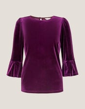 Valerie Frill Sleeve Stretch Jersey Top, Red (BERRY), large