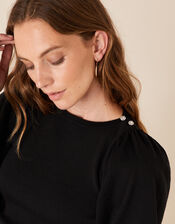 Crystal Button Jumper with Recycled Fabric, Black (BLACK), large