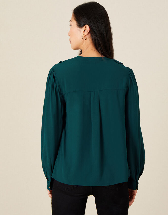 Studded Frill Neck Blouse, Teal (TEAL), large