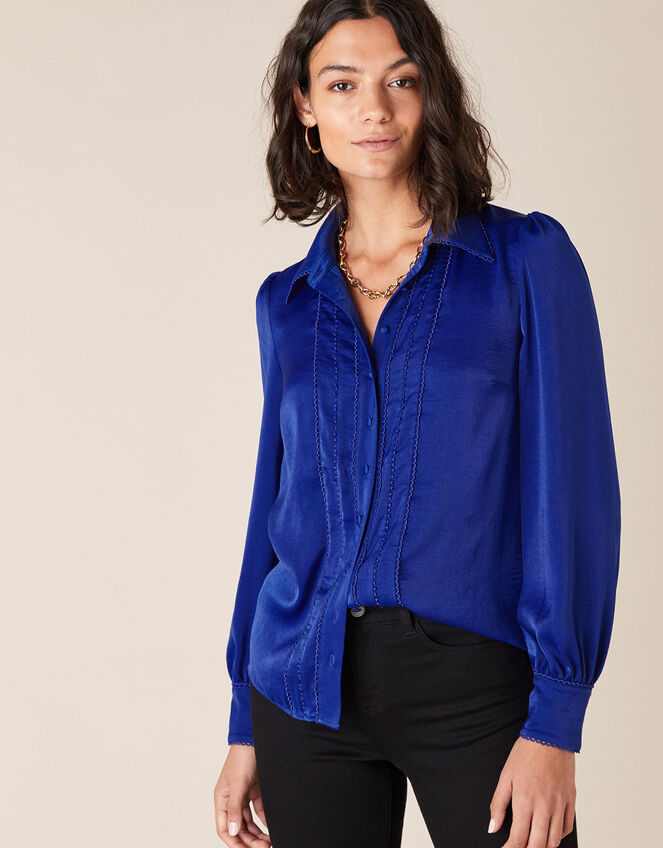 Peggy Lace Trim Blouse, Blue (BLUE), large