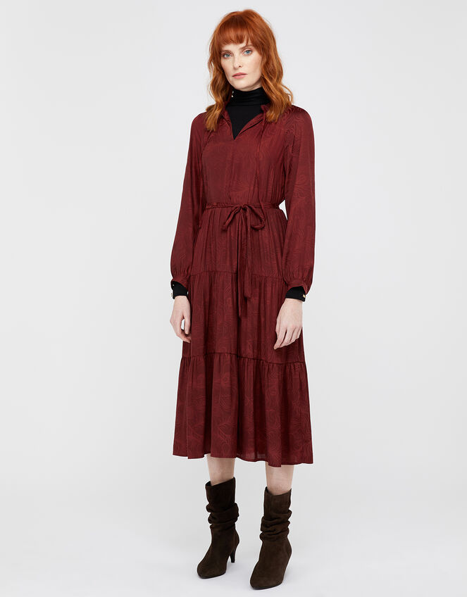 Faye Palm Print Satin Midi Dress, Red (BERRY), large
