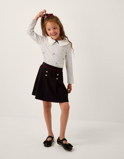Bow Pointelle Pleated Skirt, Black (BLACK), large