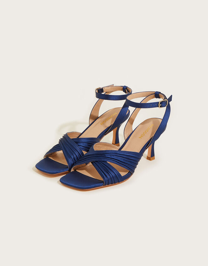 Pleated Cross Front Sandals, Blue (NAVY), large