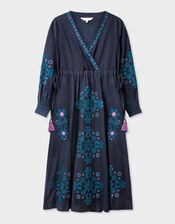 East Sophia Floral Embroidered Cotton Midi Dress, Blue (NAVY), large