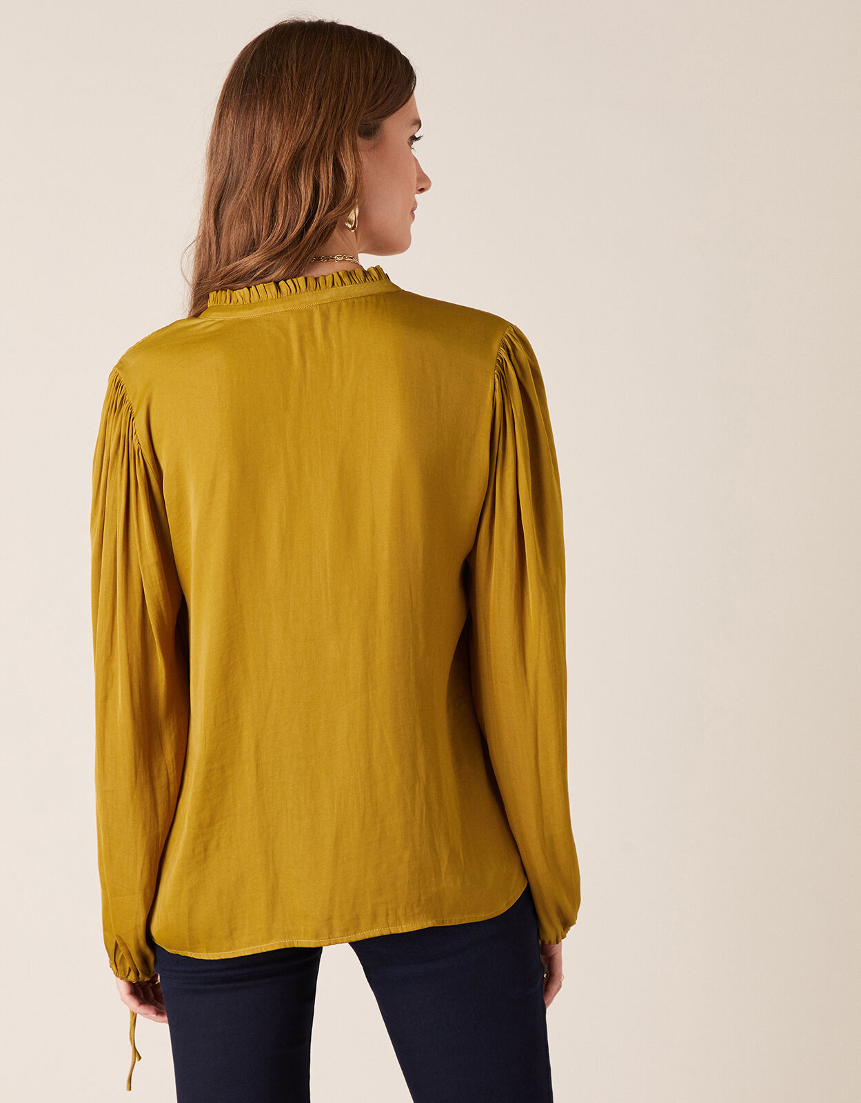 Long Sleeve Satin Blouse Yellow