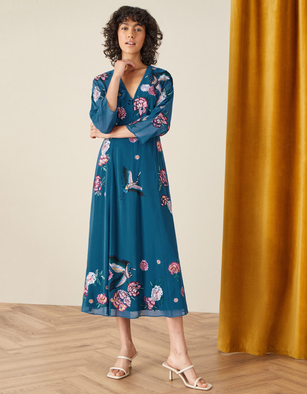 Abby Embroidered Midi Dress Teal