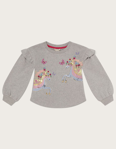 Double Sequin Unicorn Sweatshirt with Sustainable Cotton Grey, Grey (GREY), large