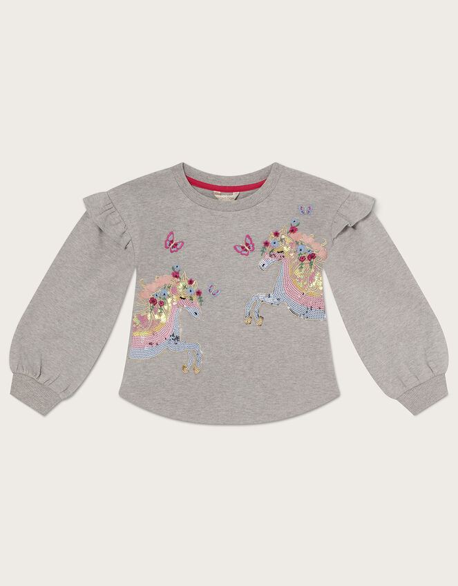 Double Sequin Unicorn Sweatshirt with Sustainable Cotton, Grey (GREY), large