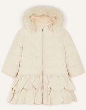 Frill Padded Coat With Hood, Natural (CHAMPAGNE), large