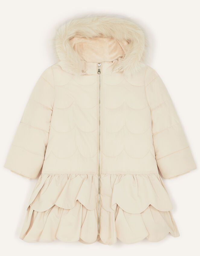 Frill Padded Coat With Hood, Natural (CHAMPAGNE), large