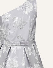 One-Shoulder Floral Jacquard Prom Dress, Silver (SILVER), large