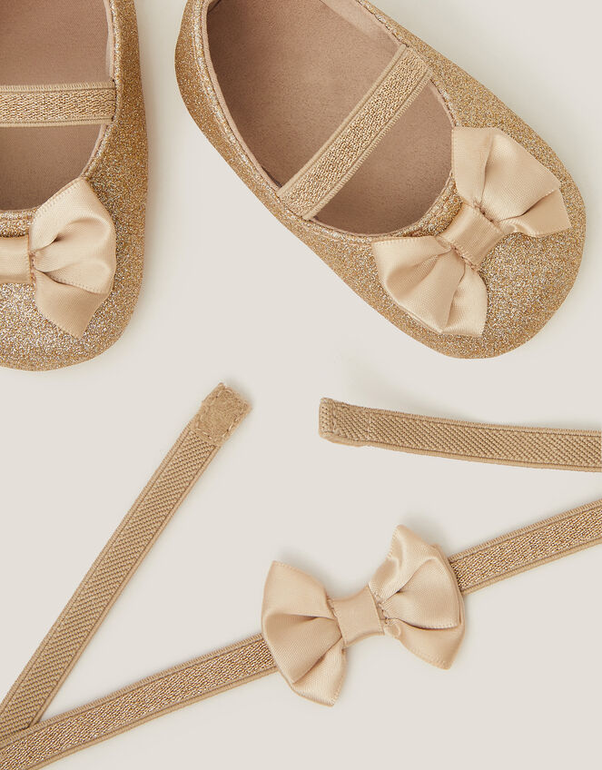 Baby Bow Glitter Booties & Headband Set, Gold (GOLD), large