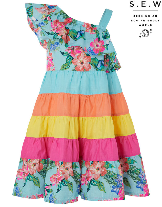 Fergie Flower Colour Dress in Organic Cotton, Blue (TURQUOISE), large