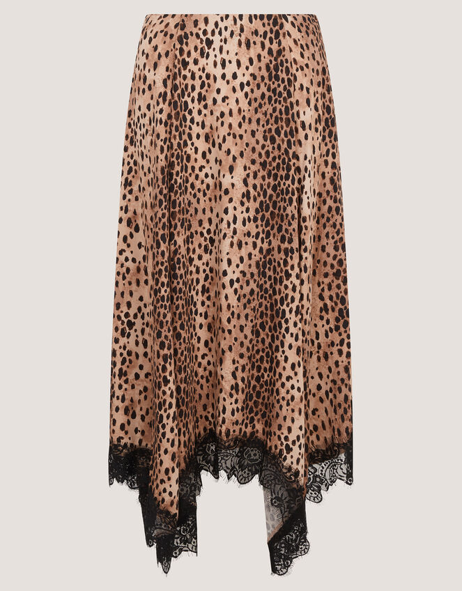 Babette Leopard Print Midi Slip Skirt, Brown (BROWN), large