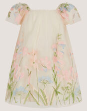 Baby Bryony Floral Embroidered Party Dress, White (WARM IVORY), large