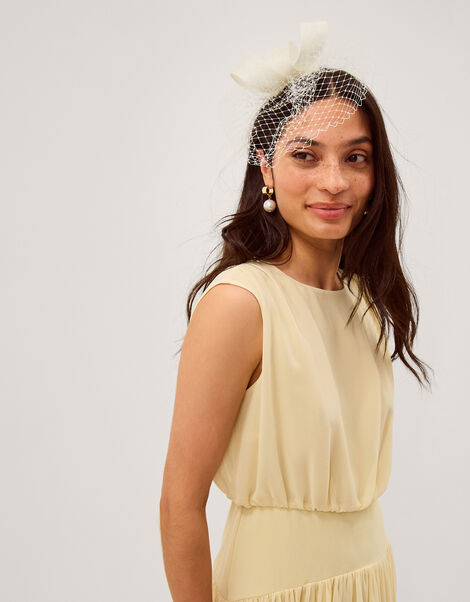 Alexia Twist Veil Fascinator Hair Slide, Ivory (IVORY), large