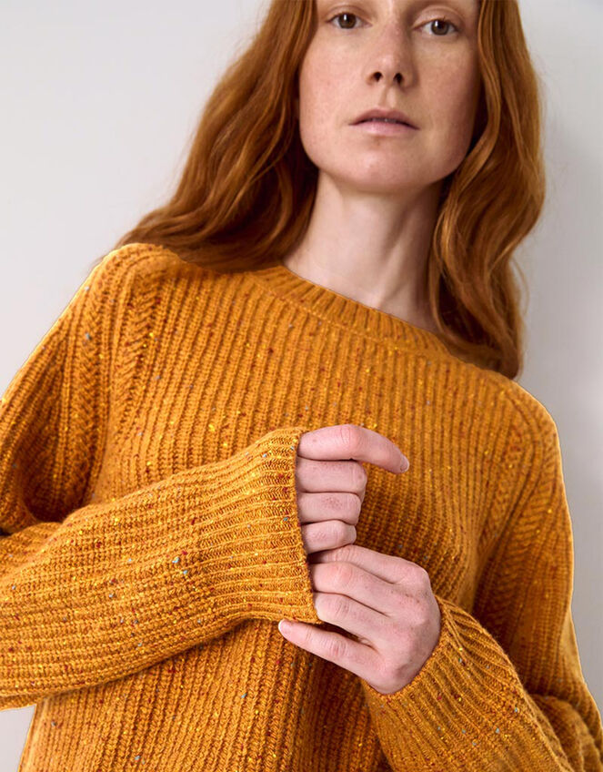East Jiya Donegal Knit Jumper, Yellow (MUSTARD), large