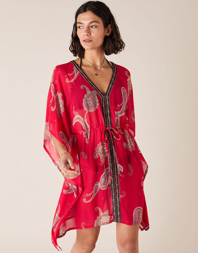 Heritage Print Kaftan in Sustainable Viscose, Red (RED), large