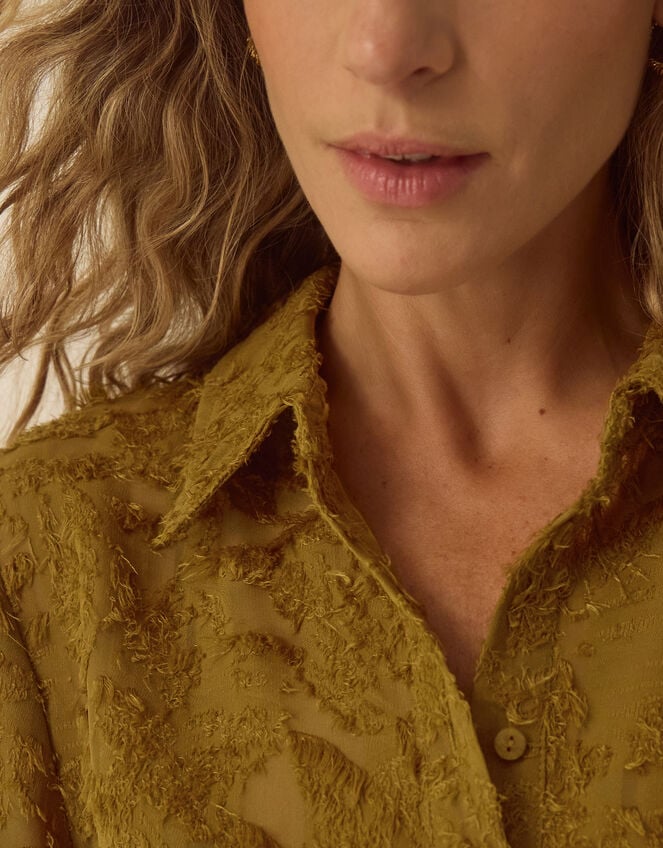 Chrissy Textured Fringe Shirt, Green (CHARTREUSE), large