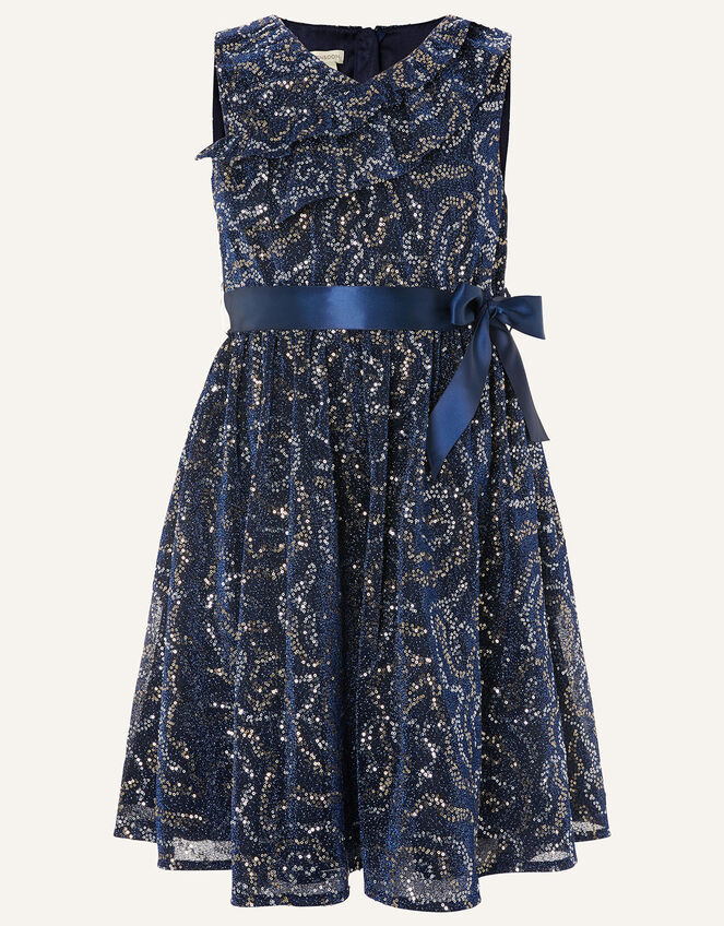 Remmel Sequin Sparkle Frill Dress , Blue (NAVY), large