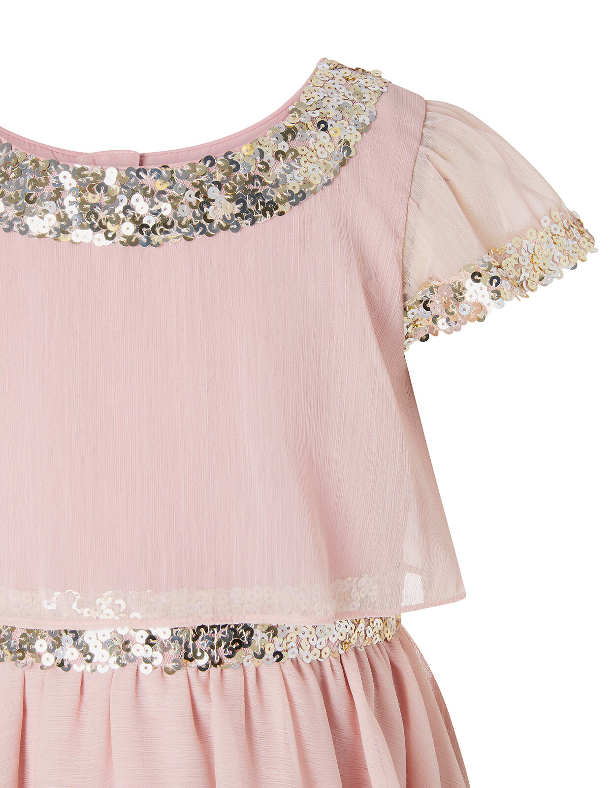 Sequin Chiffon Tiered Dress Pink