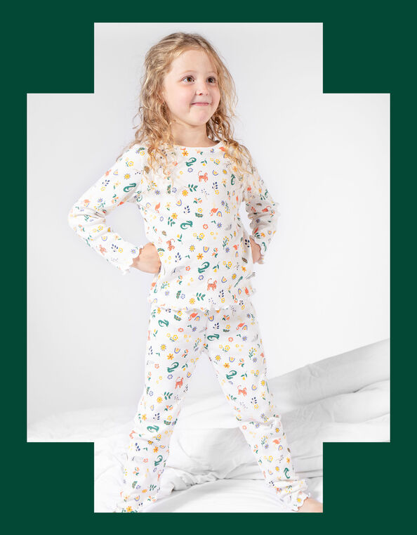 Frugi Animal Print Pajama Set, White (WHITE), large