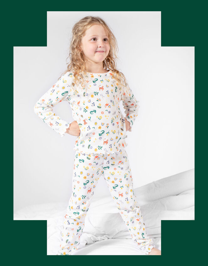 Frugi Animal Print Pyjama Set, White (WHITE), large