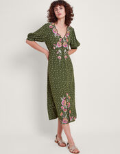 Myla Embroidered Tea Dress, Green (OLIVE), large