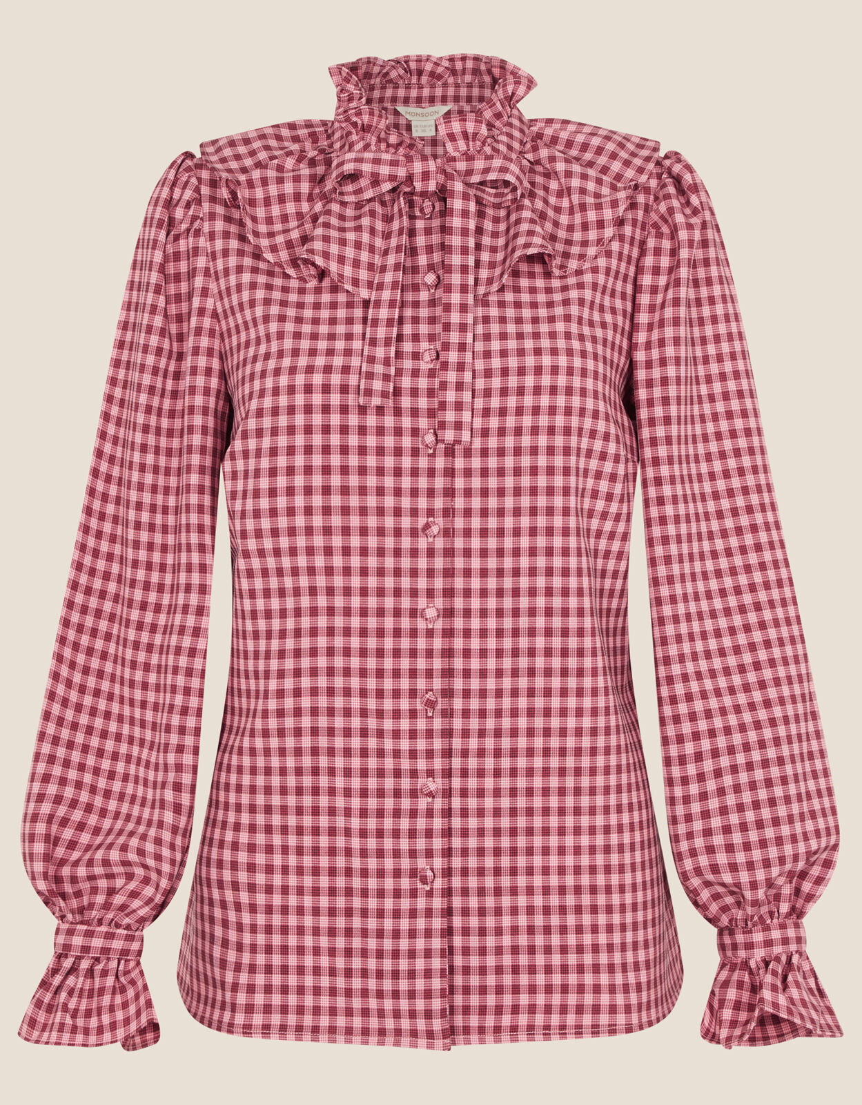 Monica Check Frill Blouse Pink | Tops 
