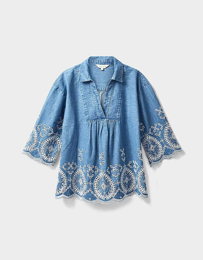 East Denim Broderie Shirt, Blue (BLUE), large