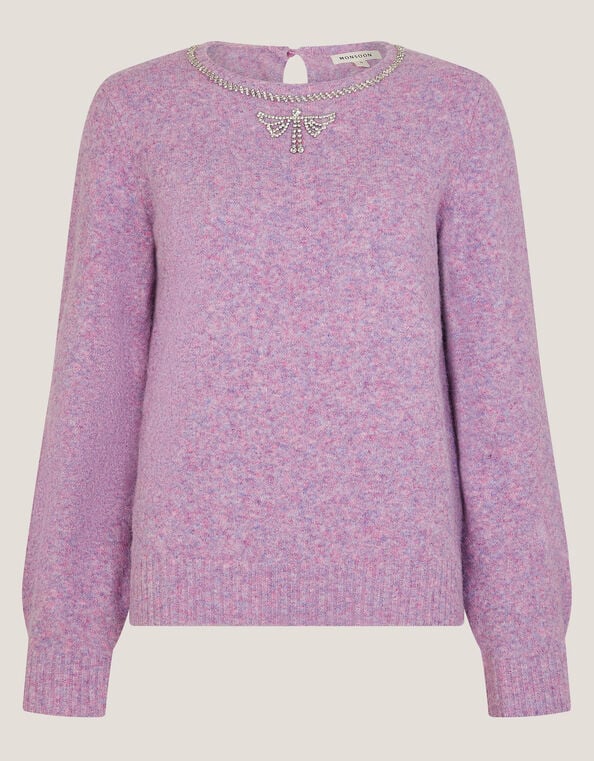 Ellen Diamanté Embellished Sweater, Purple (LILAC), large
