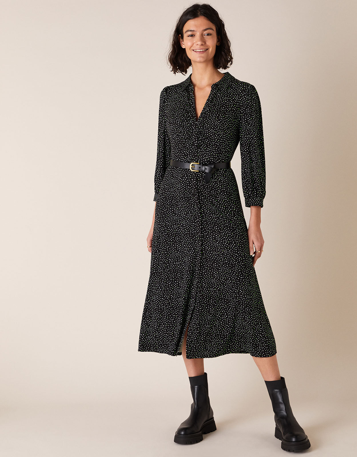 Ditsy Print Shirt Dress with LENZING ECOVERO Black Day Dresses Monsoon Global