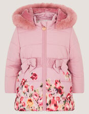Baby Blurred Floral Print Puffer Coat, Pink (PINK), large