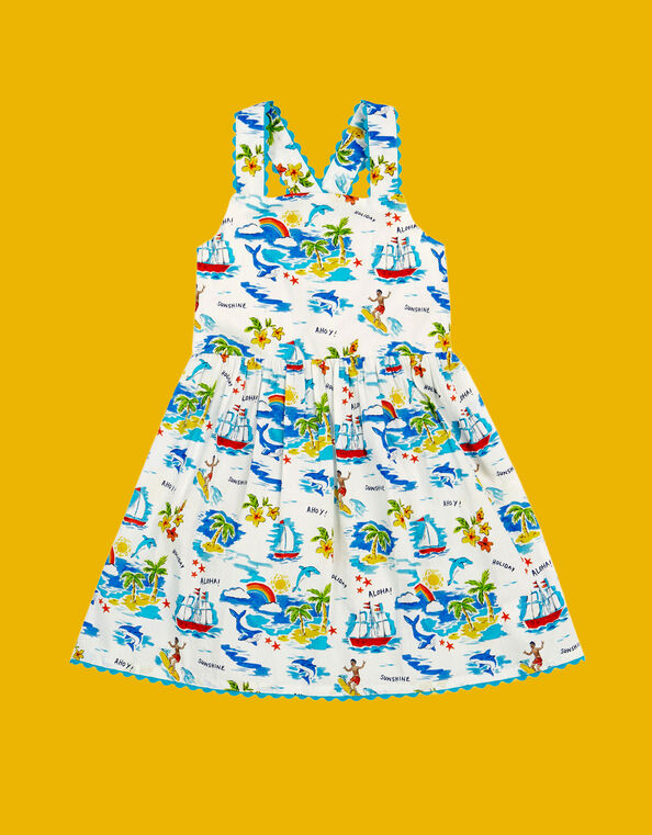 Frugi Seraphina Beach Print Dress, White (WHITE), large