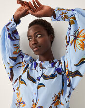 Sonya Floral Print Flowy Shirt, Blue (BLUE), large