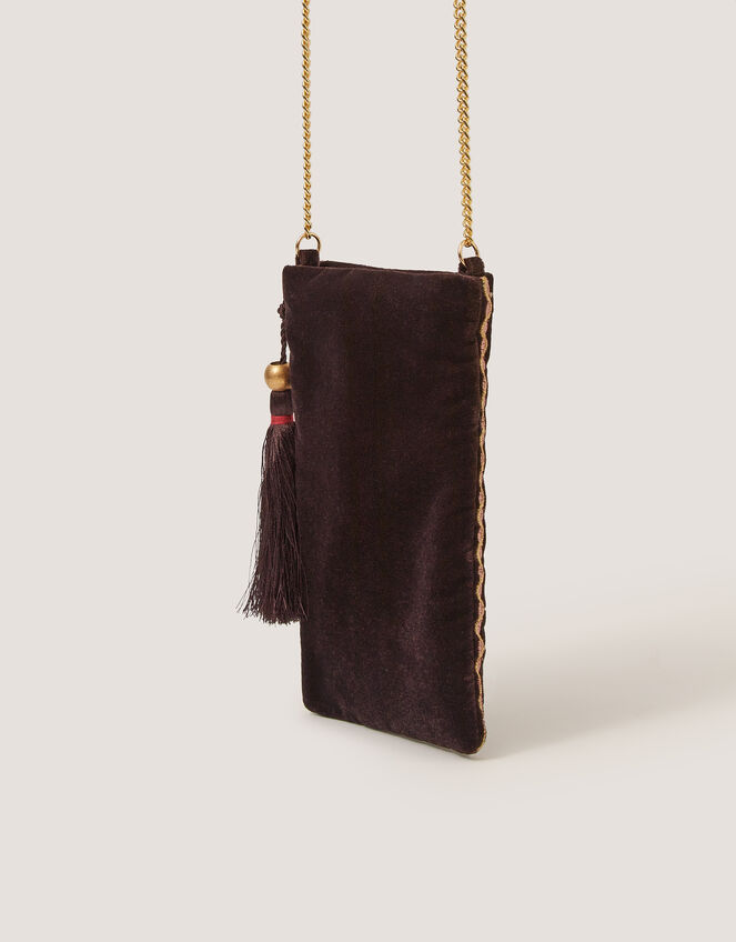 Hatti Embroidered Velvet Phone Bag, , large