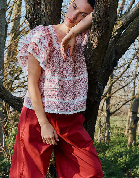 East Alina Printed Floral Lace Insert Top, Pink (PINK), large