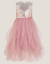 Simone Sequin Tulle Ruffle Dress, Pink (DUSKY PINK), large