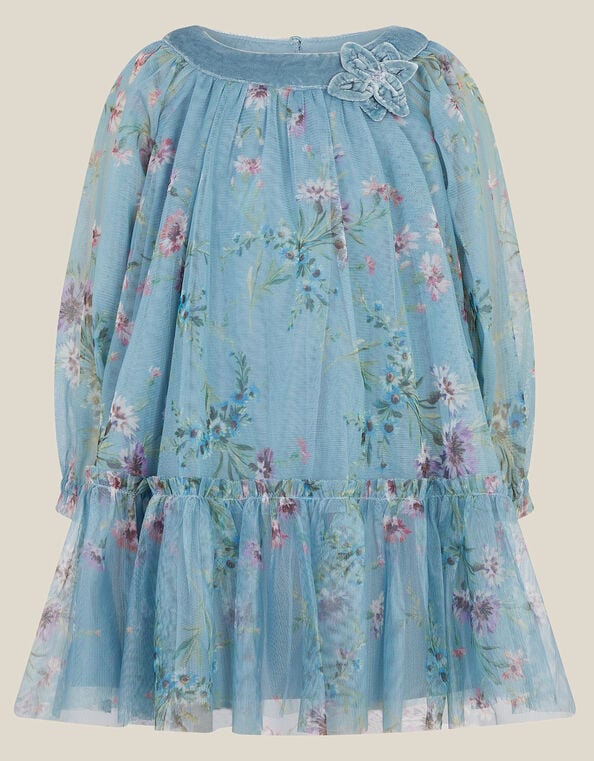 Baby Naina Floral Mesh Party Dress, Teal (TEAL), large