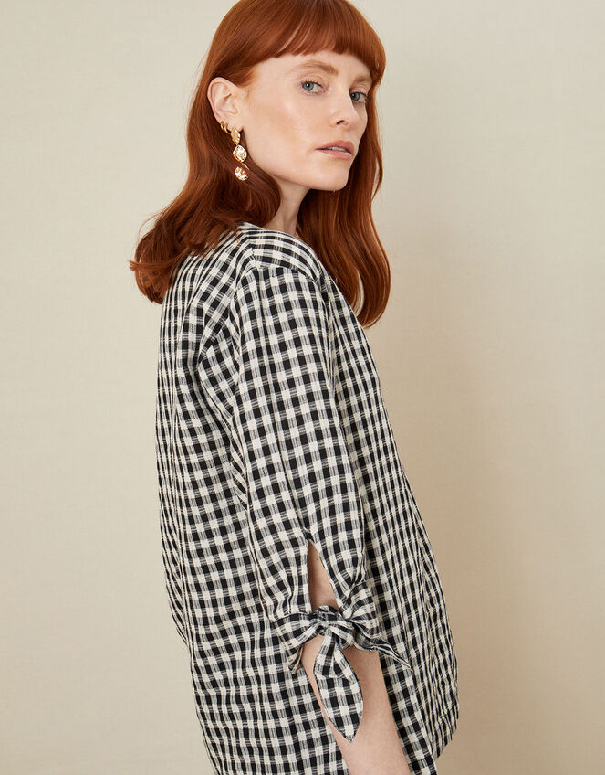 Lilly Gingham Top in Linen Blend, Black (BLACK), large