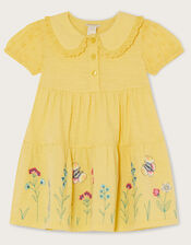 Baby Jersey Broderie Sleeves Floral Dress	, Yellow (YELLOW), large