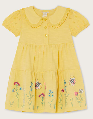 Baby Jersey Broderie Sleeves Floral Dress	 Yellow, Yellow (YELLOW), large