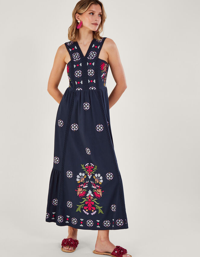 Embroidered Jersey Sundress, Blue (NAVY), large