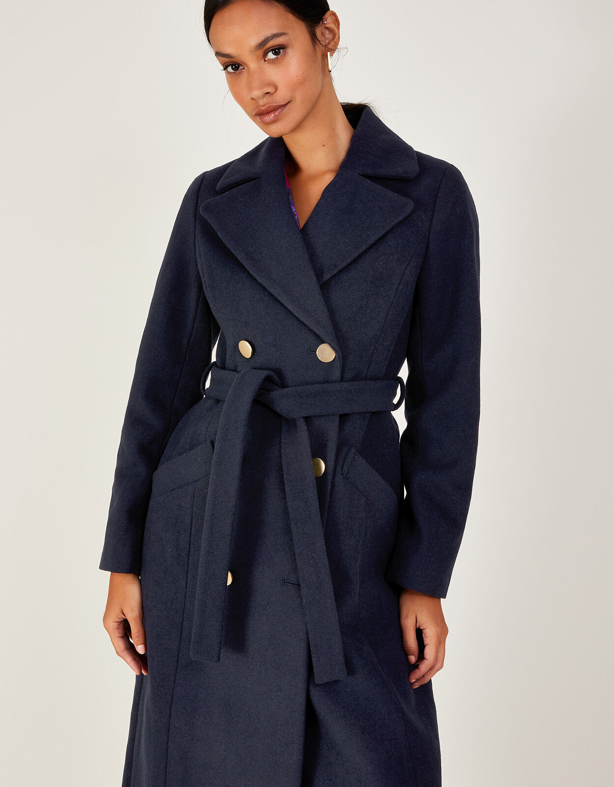 Lola Belted Wool Trench Coat Blue 