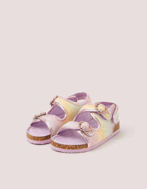 Rainbow Heart Buckle Sandals, Multi (MULTI), large