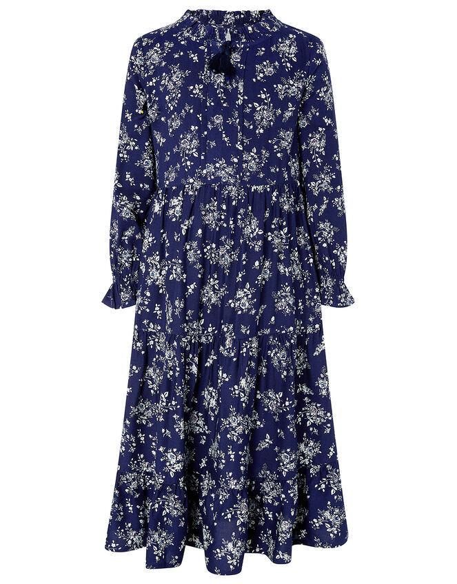 Rose Floral Long Sleeve Dress in LENZING™ ECOVERO™, Blue (NAVY), large