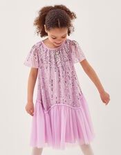 Elena Short Sleeve Sequin Party Dress, Purple (LILAC), large