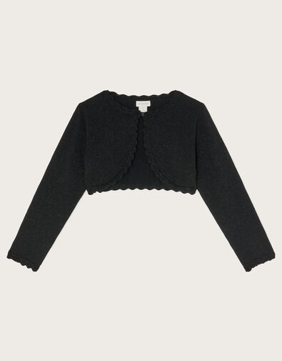 Maeve Sparkle Scallop Cardigan, Black (BLACK), large