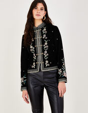 Nikki Velvet Embroidered Jacket, Black (BLACK), large